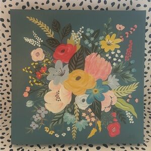 Aqua floral acrylic canvas hanging art